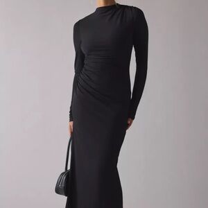 Zara Black Long-Sleeve Ruched Maxi Dress